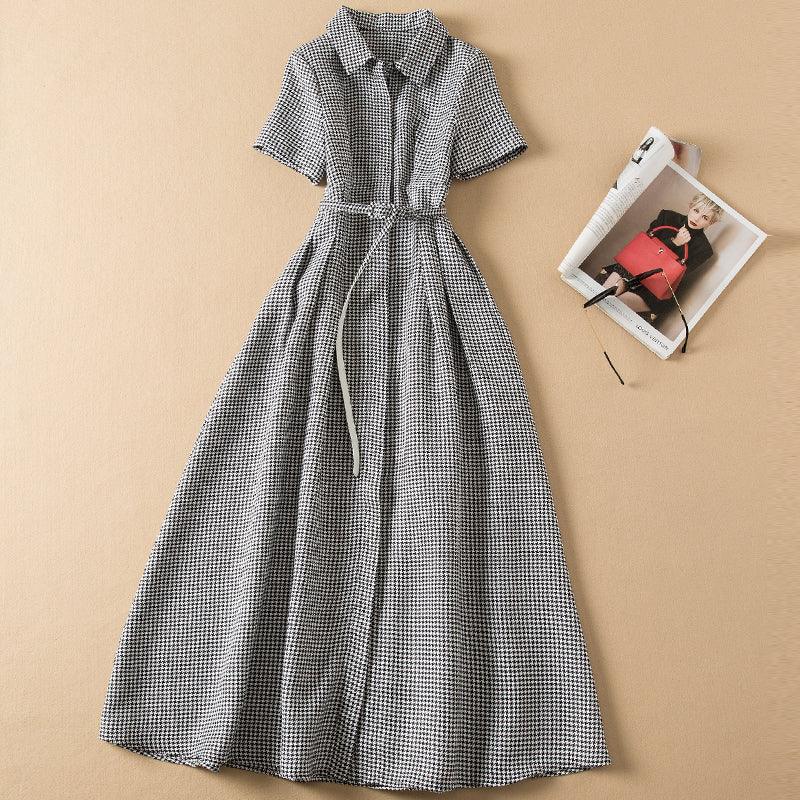 Elegant Bird Print Lattice Shirt Dress – Short Sleeve Designer Style for Spring & Summer
