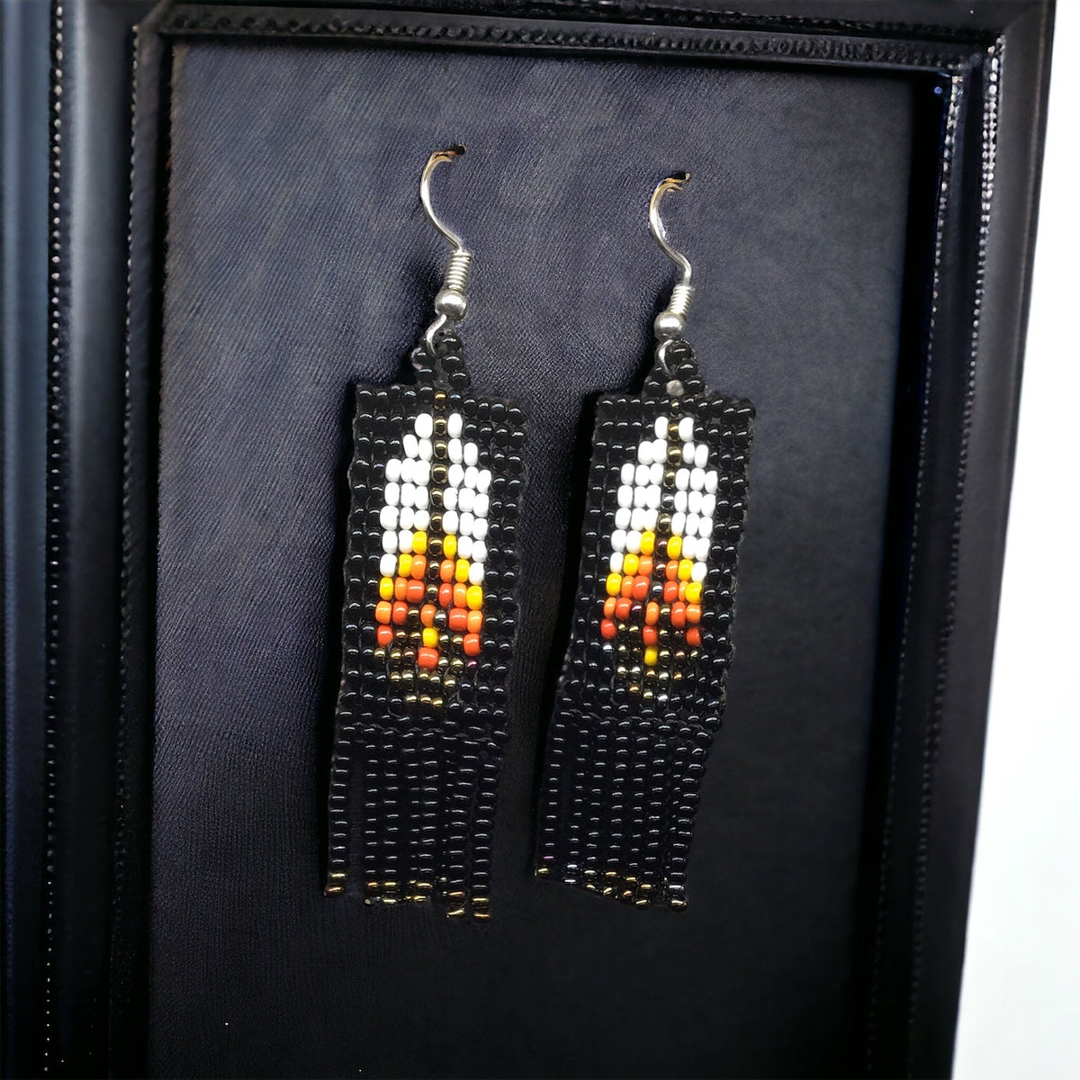 Black Beaded Feather Earrings