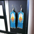 Electric Blue Beaded Feather Earrings