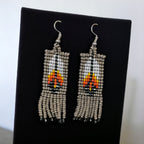 Grey Beaded Feather Earrings