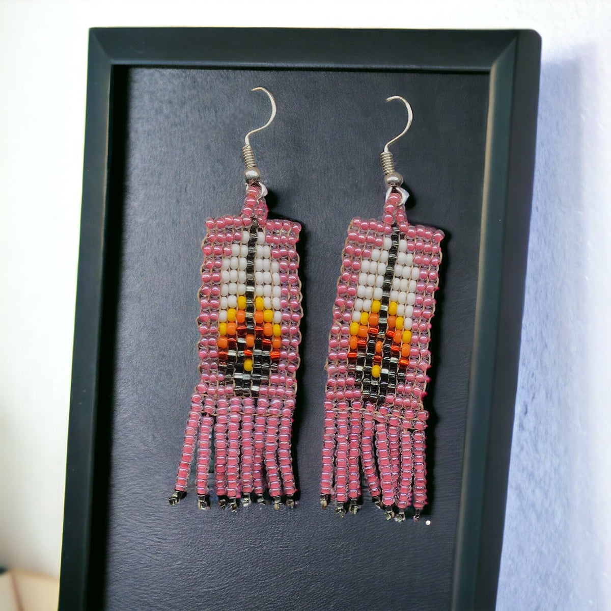 light Pink Beaded Feather Earrings