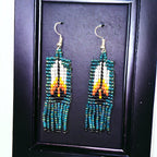 Green Beaded Feather Earrings