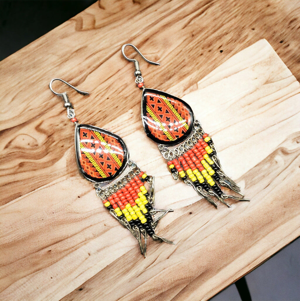 Southwestern Painted Red and Yellow Earrings