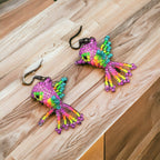 Pink Beaded hummingbird earrings