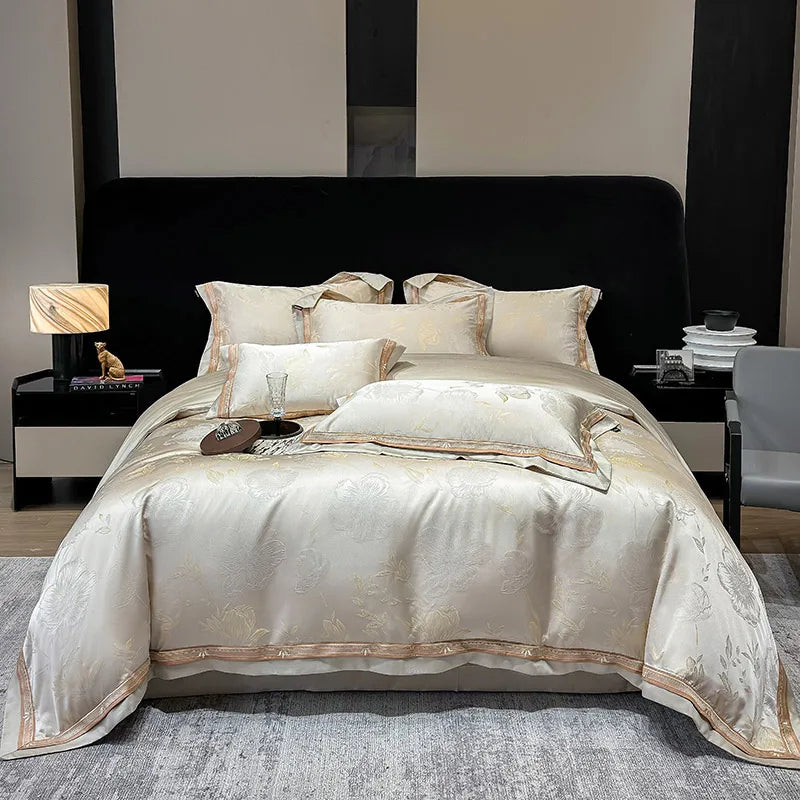 Royal Retreat Floral Jacquard Patchwork 800 TC Duvet Set - Cream