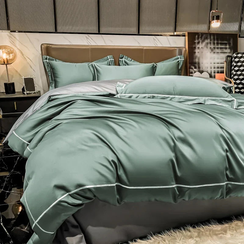 Royal Retreat Fine Gold Embroidered 600 TC Duvet Set - Purple/Dark Grey/White/Steel Blue/Light Grey/Jade Green/Peach Pink/Champagne/Blue/Beige/Aqua Green/Emerald Green