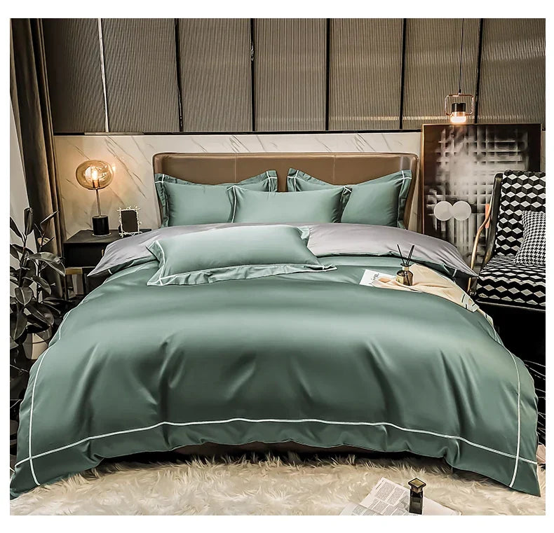 Royal Retreat Fine Gold Embroidered 600 TC Duvet Set - Purple/Dark Grey/White/Steel Blue/Light Grey/Jade Green/Peach Pink/Champagne/Blue/Beige/Aqua Green/Emerald Green