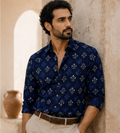 Rajwadi Block Print Indigo Men's Shirt - Blue