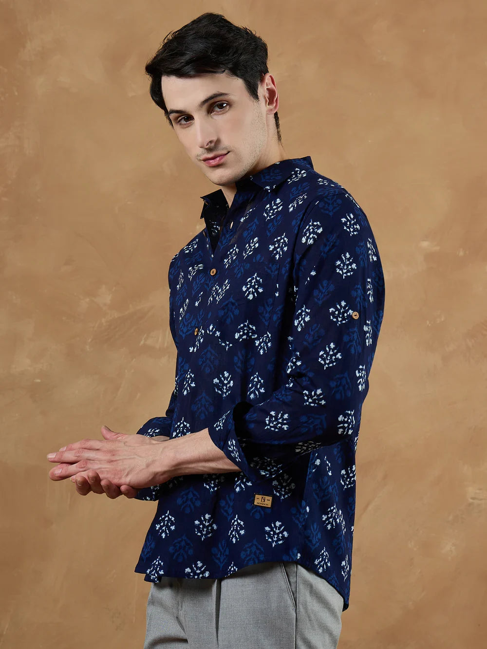 Rajwadi Block Print Indigo Men's Shirt - Blue