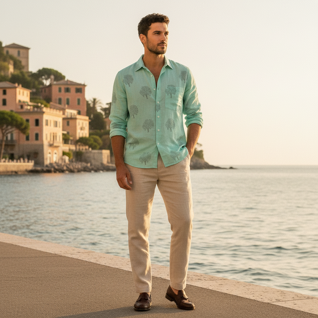 Palej Block Printed Relaxed Fit Everyday Men's Shirt - Sea Green
