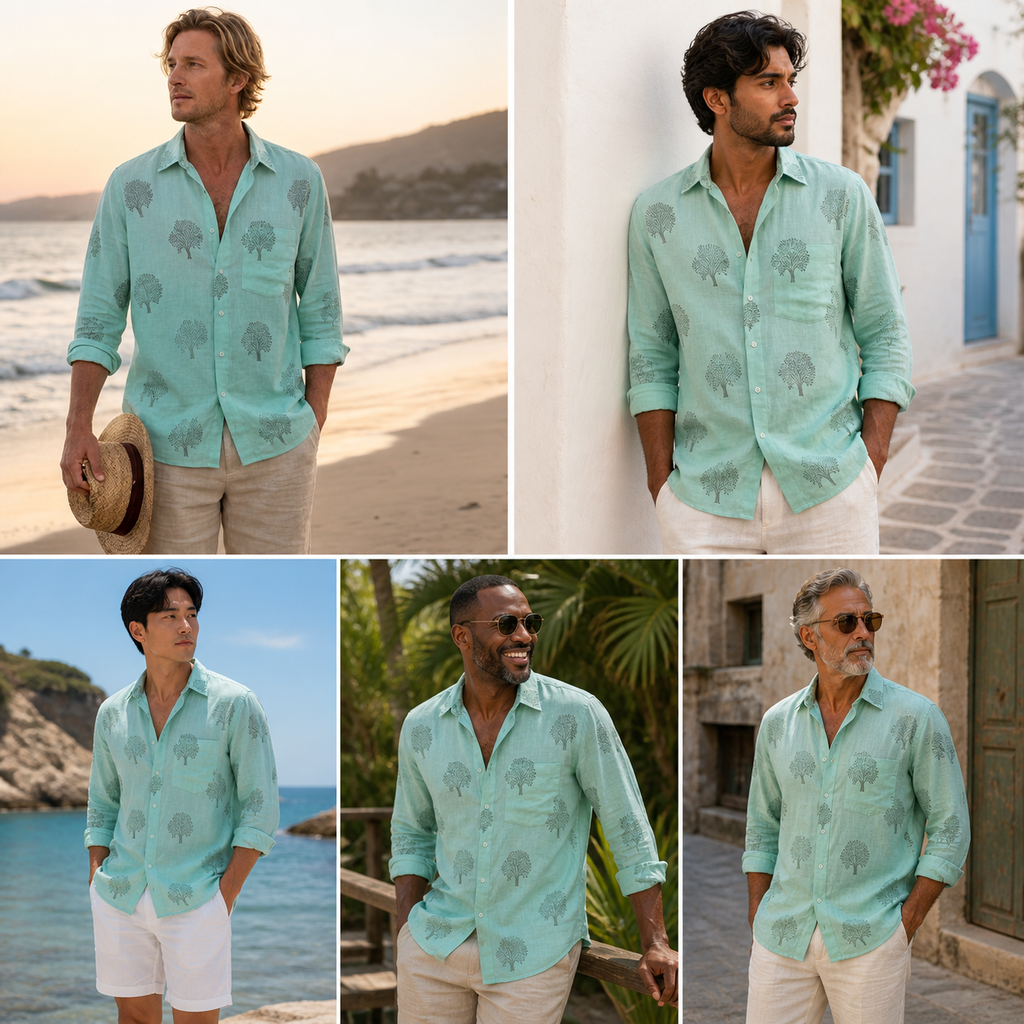 Palej Block Printed Relaxed Fit Everyday Men's Shirt - Sea Green