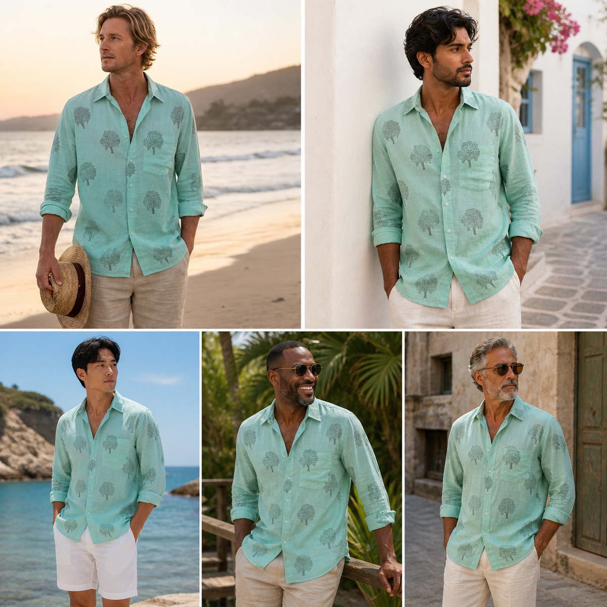 Palej Block Printed Relaxed Fit Everyday Men's Shirt - Sea Green