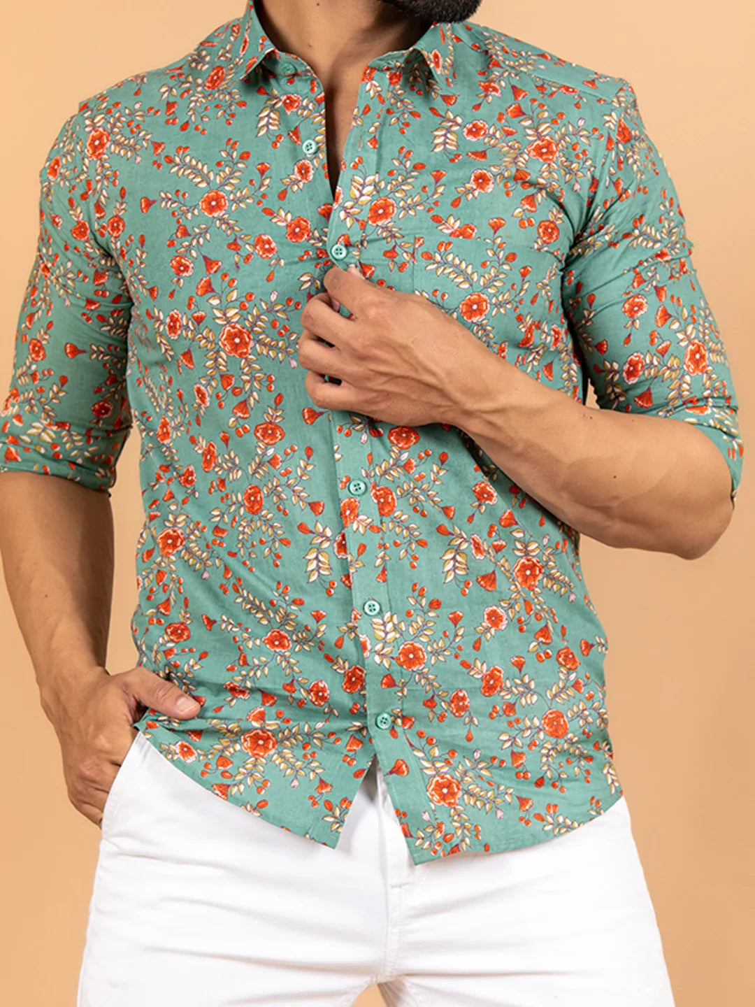 Bloomfield Printed Relaxed Fit Everyday Men's Shirt - Aqua Green