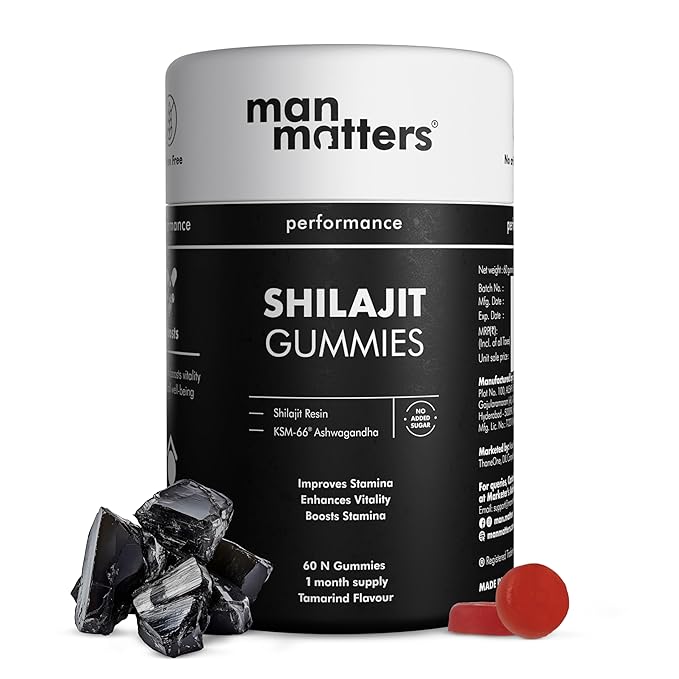 Man Matters Pure Himalayan Shilajit/Shilajeet Gummies with 75% Fulvic Acid & KSM 66 Ashwagandha | Boosts Stamina, Strength & Improves Energy Levels | No Added Sugar |