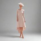 Elegant A-Line Mother of the Bride Dress – V-Neck Tea-Length Gown with Beaded 3/4 Sleeves | Wedding & Party Wear