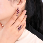 Elegant Rhodolite Garnet Ring and Earrings Set | 925 Sterling Silver Fine Jewelry | Perfect Gift for Women