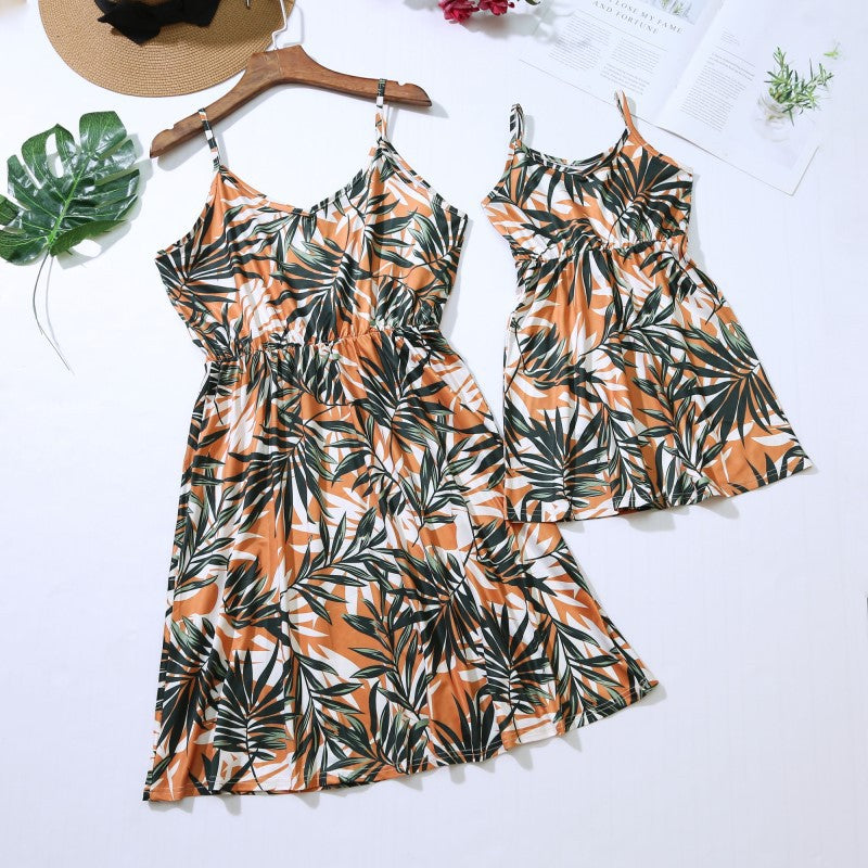 Floral Print Sling Dress for Mom and Daughter â€“ Elegant Matching Slip Dresses for Summer