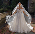 Off-the-Shoulder Ball Gown Wedding Dress – Floral Sequin Appliqués with Illusion Corset, Custom Made