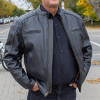 Open Road Men's Ribbed Padding Leather Motorcycle Jacket
