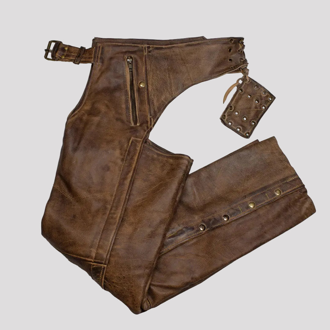 Open Road Men's Vintage Brown 4 Pocket Premium Leather Chaps