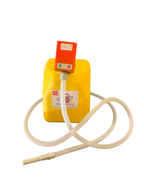 PUMPMATIC 12 FT HOSE + 5 GALLON YELLOW DIESEL CAN COMBO KIT - 3.2 GPM - GAS, DIESEL, KEROSENE