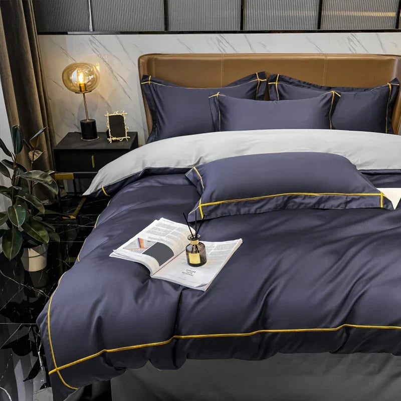 Royal Retreat Fine Gold Embroidered 600 TC Duvet Set - Purple/Dark Grey/White/Steel Blue/Light Grey/Jade Green/Peach Pink/Champagne/Blue/Beige/Aqua Green/Emerald Green