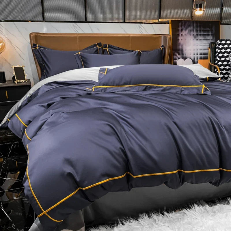 Royal Retreat Fine Gold Embroidered 600 TC Duvet Set - Purple/Dark Grey/White/Steel Blue/Light Grey/Jade Green/Peach Pink/Champagne/Blue/Beige/Aqua Green/Emerald Green