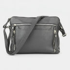 Leather Crossbody Slim Bag with Zippered Pockets & Adjustable Strap