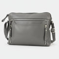 Leather Crossbody Slim Bag with Zippered Pockets & Adjustable Strap