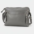 Leather Crossbody Slim Bag with Zippered Pockets & Adjustable Strap
