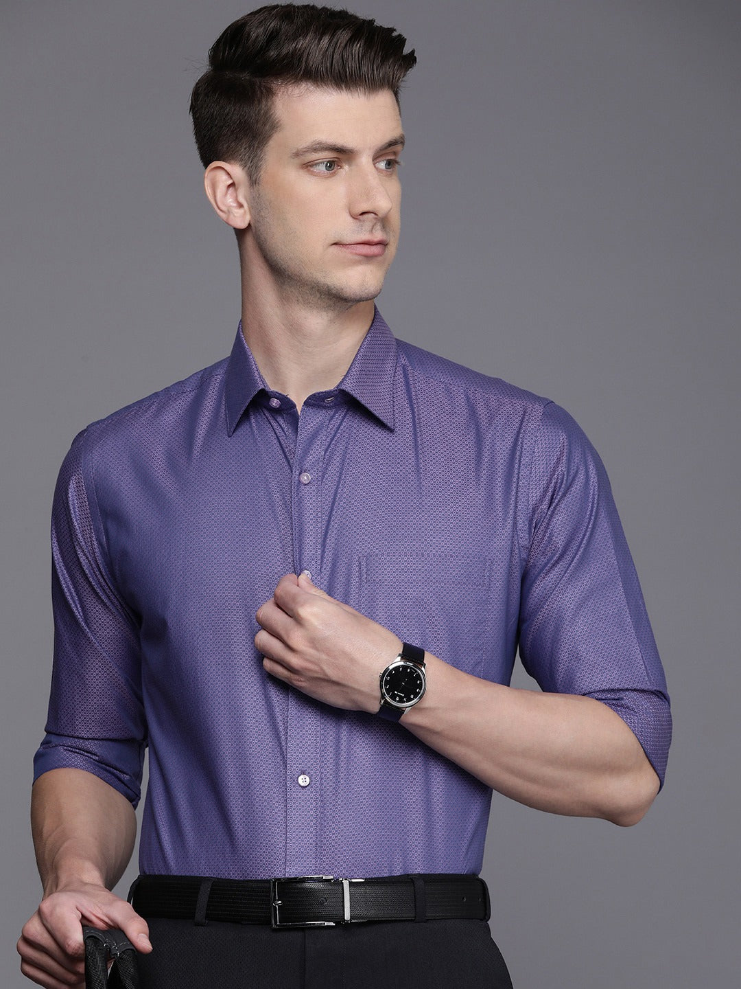 Raymond Cotton Textured Formal Men's Shirt - Purple