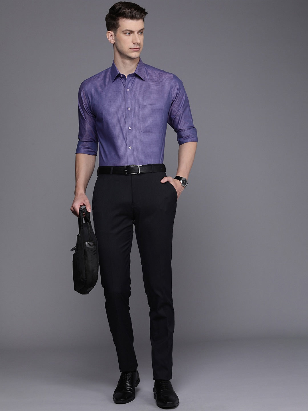 Raymond Cotton Textured Formal Men's Shirt - Purple
