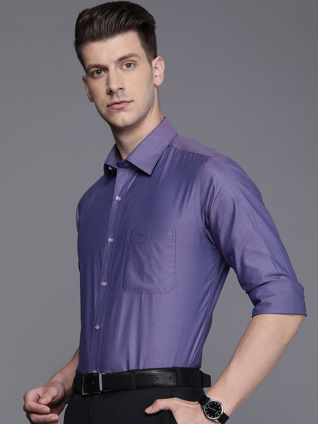 Raymond Cotton Textured Formal Men's Shirt - Purple