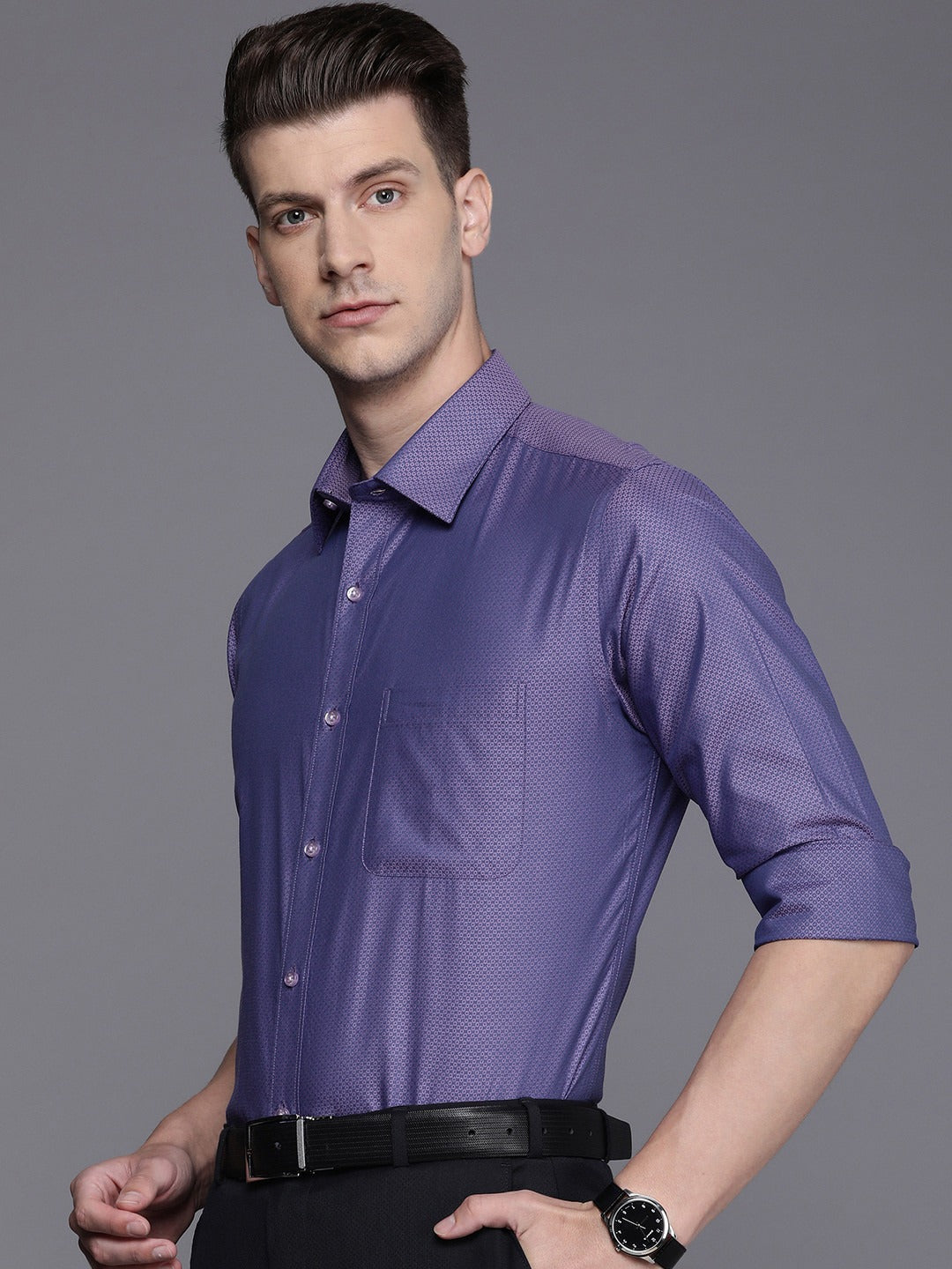 Raymond Cotton Textured Formal Men's Shirt - Purple