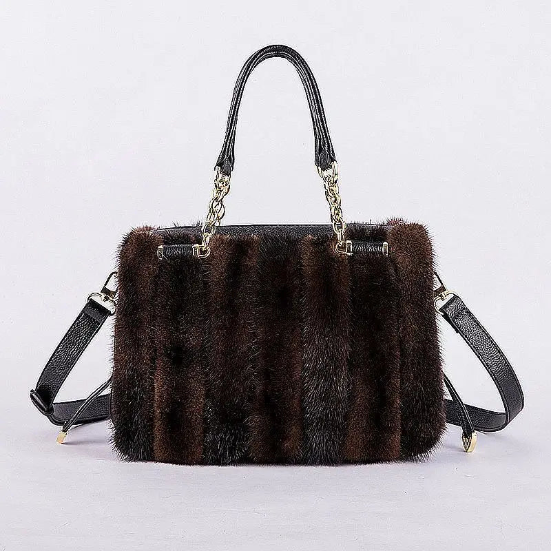 Fur Crossbody Handbag for Women, Female Phone Shoulder Bag, Girls' Wallet, Geometric Mink Fur Handbag, Winter