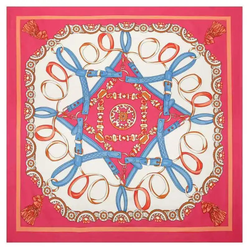 130*130cm 100% Twill Silk Scarf Women Luxury Chain Print Beach Shawl Square Bandana Kerchief Femme Fourlard Echarpes Stoles