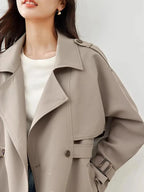 Elegant Long Trench Coat for Women – Fall Double-Breasted Windbreaker