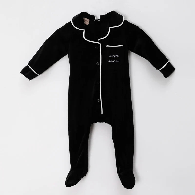 Ali Plus AW25 Grandfather Pjs Black And Red Ribbed Velour Brother And Sister Matches Clothing