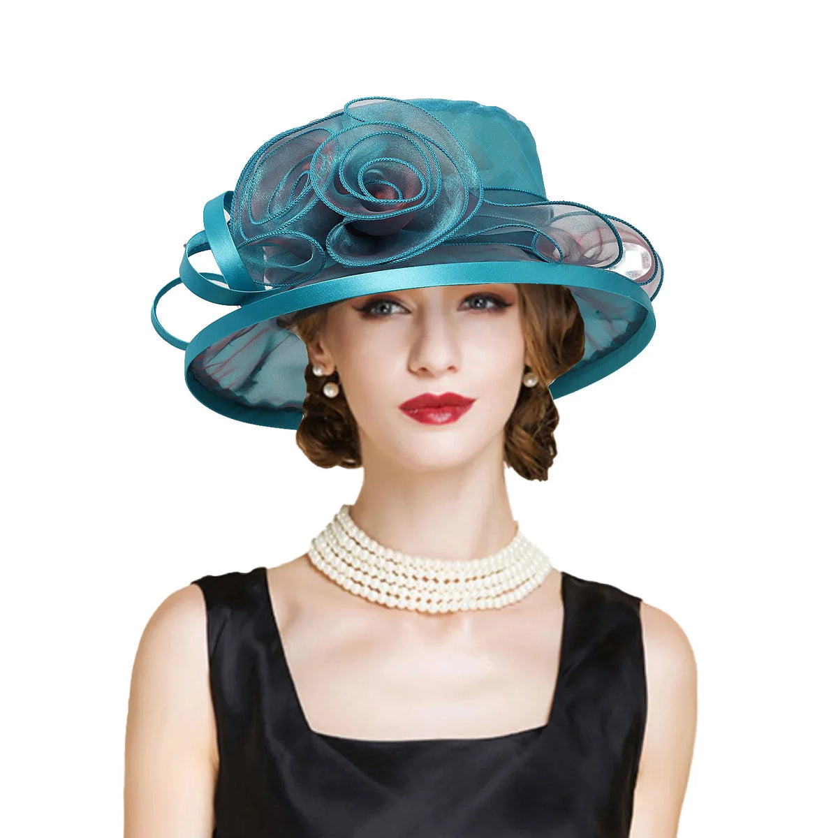 Elegant Flat Top Sun Visor Hats For Women Flower Elegant Wedding Bridal Tea Party Millinery UV Protection Derby Cap Female Hat