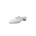 2025 Braided Slipper Women Covered Pointed Toe Buckle Up Mules Female Med Chunky Heels Daily Outdoor Breathable Slides