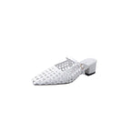 2025 Braided Slipper Women Covered Pointed Toe Buckle Up Mules Female Med Chunky Heels Daily Outdoor Breathable Slides