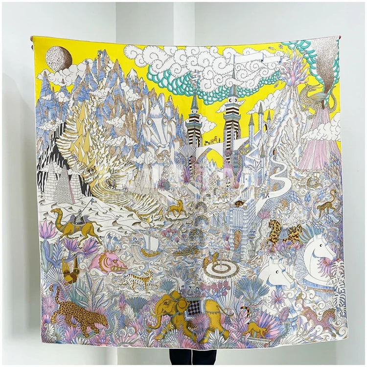 Designer Mulberry Silk Large Scarf – Luxury Hand-Rolled Edge Shawl & Wrap (135 cm)
