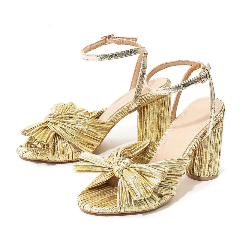Cute Bow High Heel Sandals – Round Heel Formal Party Shoes for Wedding & Parties