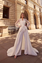 Strapless Bridal Jumpsuit – Sweetheart Bodice with Detachable Train, Custom Made