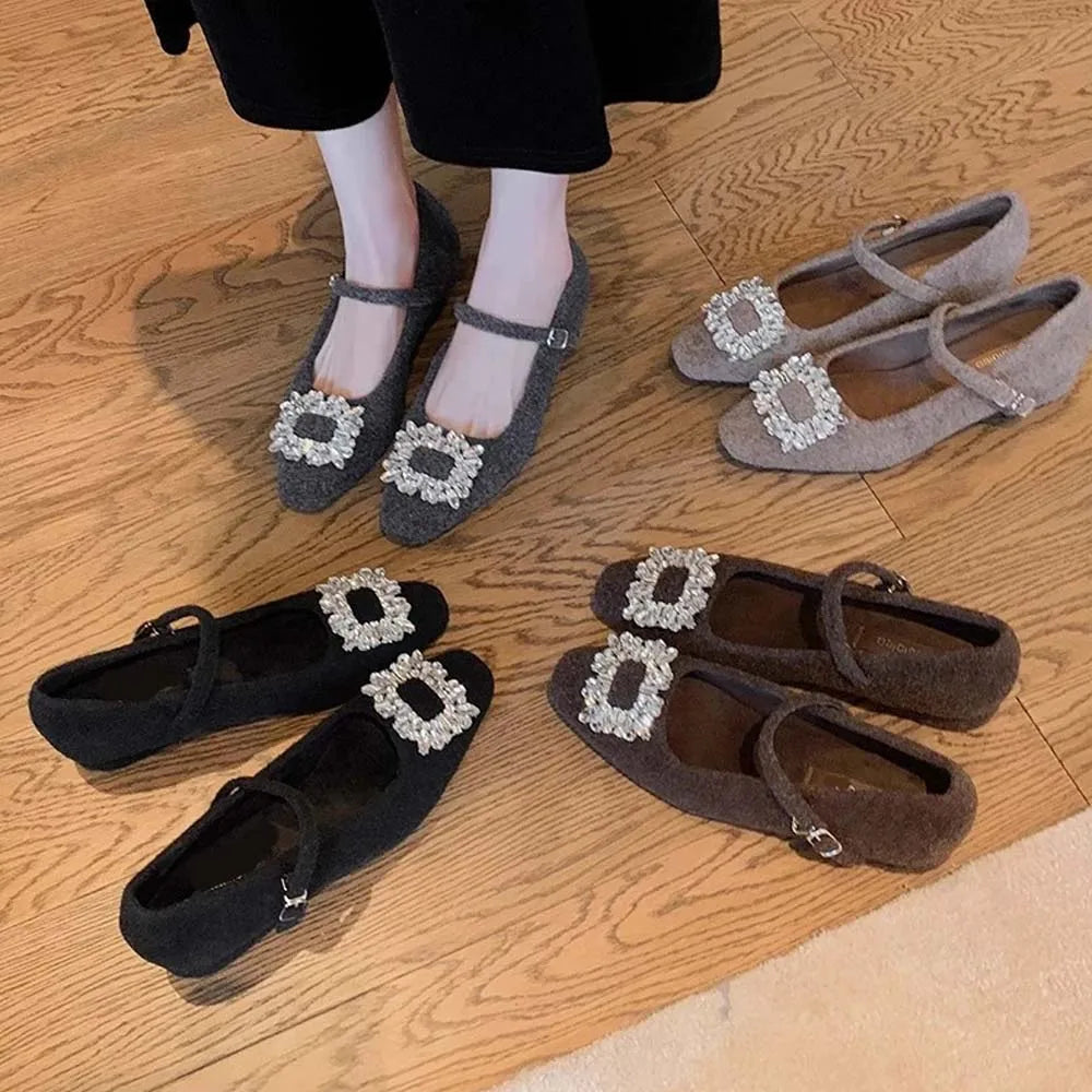 2025 New Spring Autumn Designer Crystal Women's Shoes Fashion Shallow Flat Shoes Simple Outdoor Soft soled Shoes