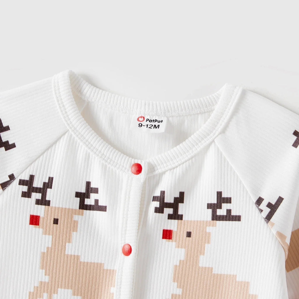 Christmas Family Matching Sweatshirts – Allover Reindeer Print Raglan Sleeve Tops | Holiday Family Outfits