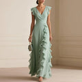 Boho Long Ruffle Dress – Women's V-Neck High Waist Butterfly Sleeve Maxi Dress