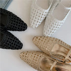 2025 Braided Slipper Women Covered Pointed Toe Buckle Up Mules Female Med Chunky Heels Daily Outdoor Breathable Slides