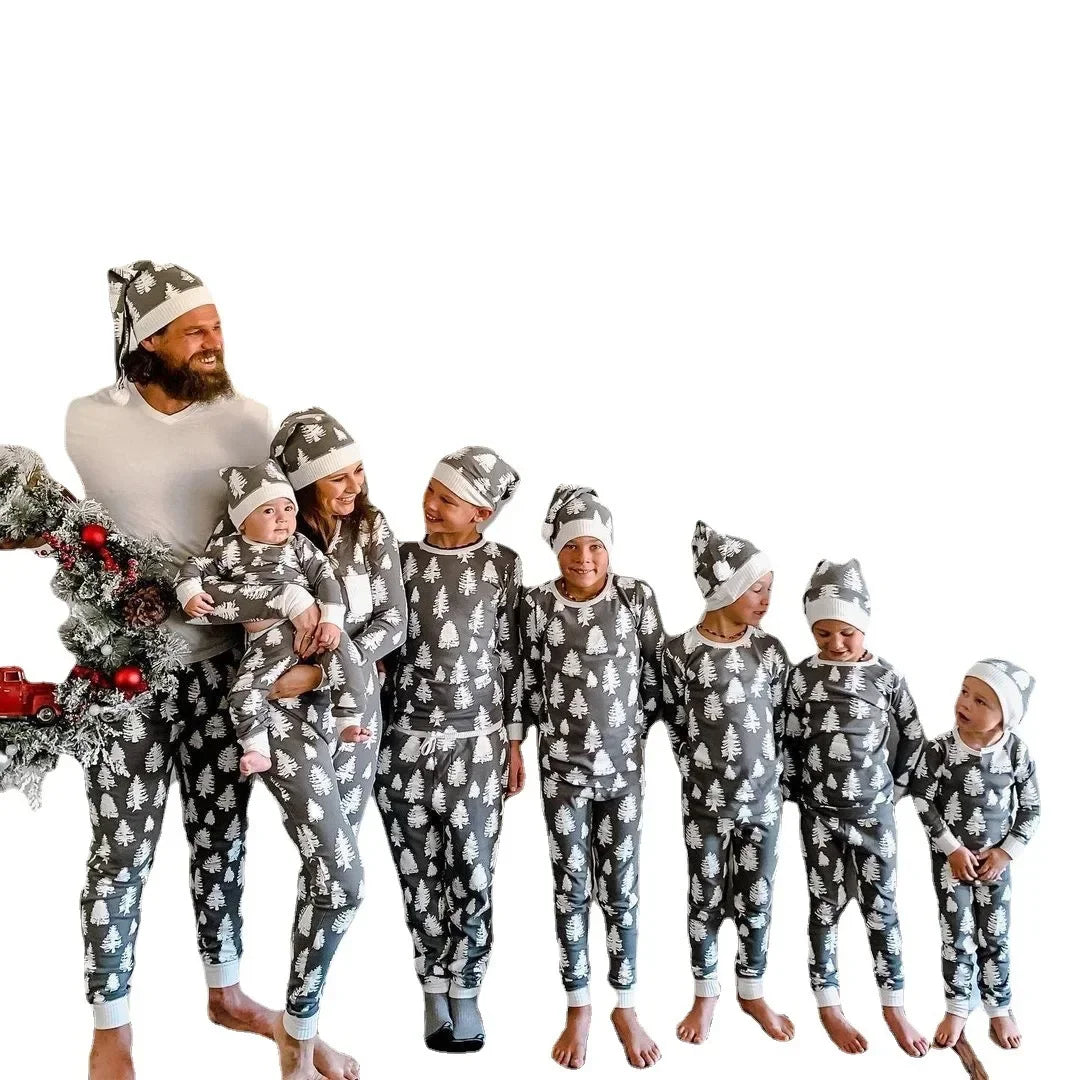 Christmas Tree Print Matching Family Pajamas – Mom, Dad, Kids & Baby