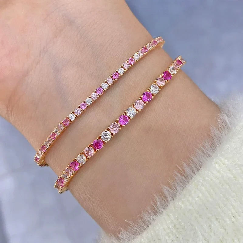 100% 925 Sterling Silver Lab Sapphire High Carbon Diamond Gemstone Tennis Chain Bracelet Bangle Fine Jewelry